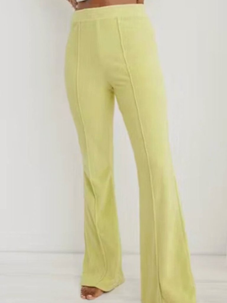 Aerie Groove-On Ribbed Velour Flare Pants Lemon Hue Size Medium
